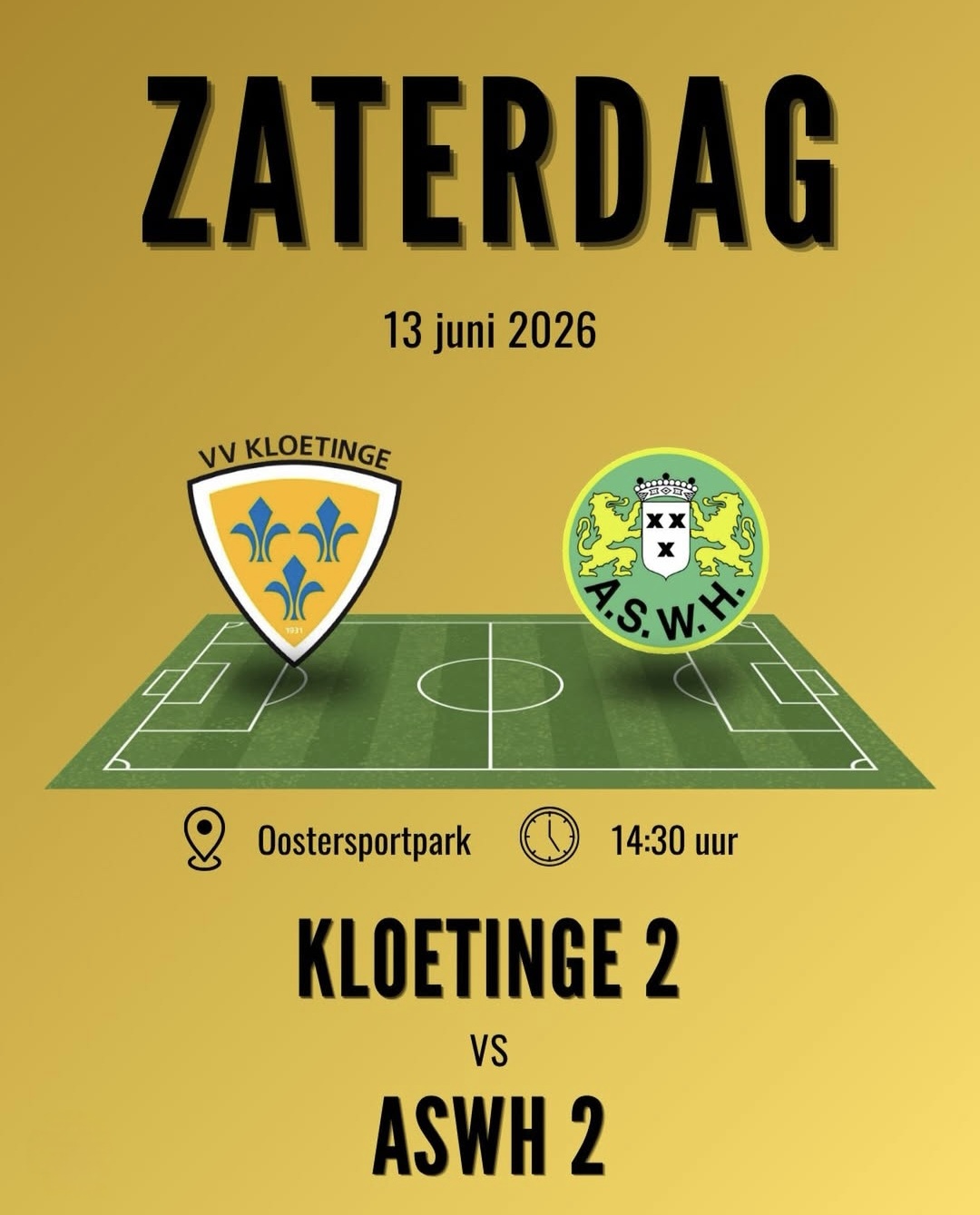Zaterdag 13 juni finale nacompetitie, Kloetinge 2 - ASWH 2 op het Oostersportpark!