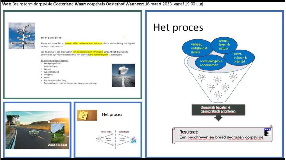 Brainstorm dorpsplan Oosterland 16 maart in Oosterhof